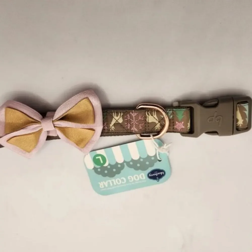 Blueberry Dog Collar with bow tie pink deer size Large NWT